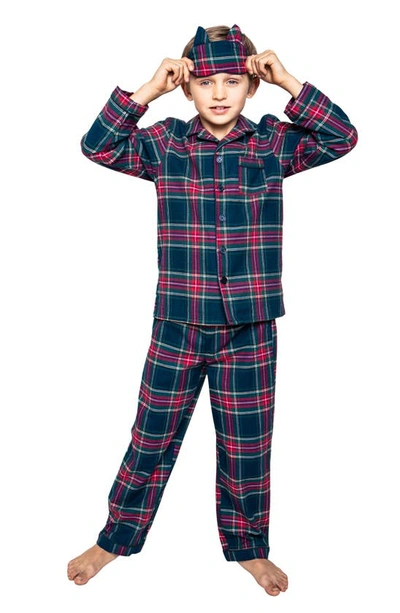 Petite Plume Kids' Windsor Tartan Plaid Two-piece Pajamas In Navy