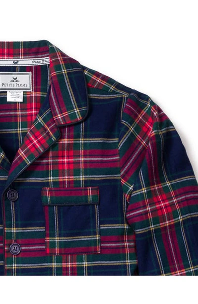 Petite Plume Kids' Windsor Tartan Plaid Two-piece Pajamas In Navy