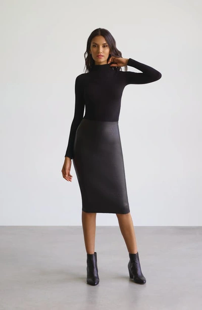 Commando Faux Leather Side Slit Midi Skirt In Black