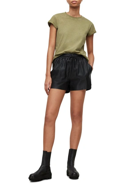 Shop Allsaints Anna Cuff Sleeve Cotton T-shirt In Olive Night
