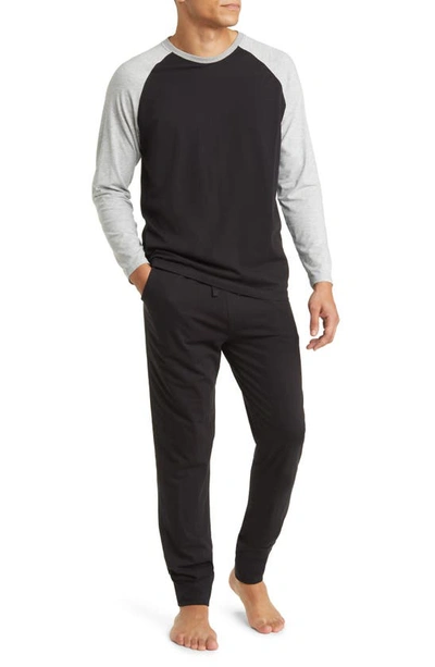 Shop Majestic Fireside Colorblock T-shirt & Pajama Pants Set In Black/ Heather Grey