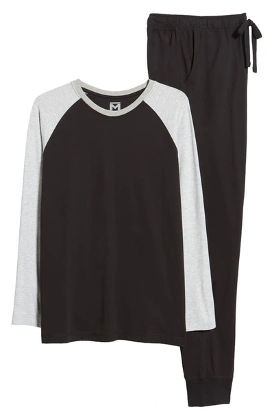 Shop Majestic Fireside Colorblock T-shirt & Pajama Pants Set In Black/ Heather Grey