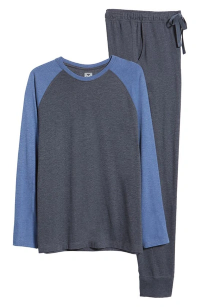 Shop Majestic Fireside Colorblock T-shirt & Pajama Pants Set In Navy/ Blue