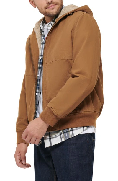 Shop Levi's Workwear Faux Shearling Lined Cotton Canvas Hooded Jacket In Brown