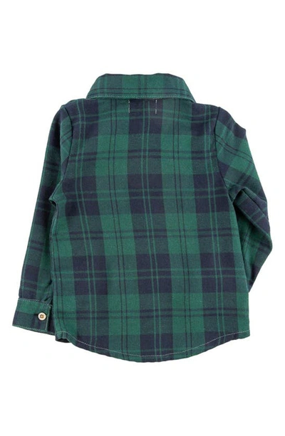 Shop Miki Miette Kids' Jacob Plaid Cotton Flannel Button-up Shirt In Green