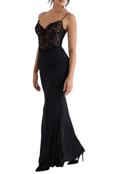 House Of Cb Cara Corset Illusion Lace Underwire Cocktail Dress In Black