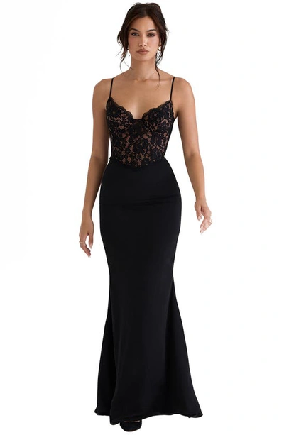 House Of Cb Cara Corset Illusion Lace Underwire Cocktail Dress In Black