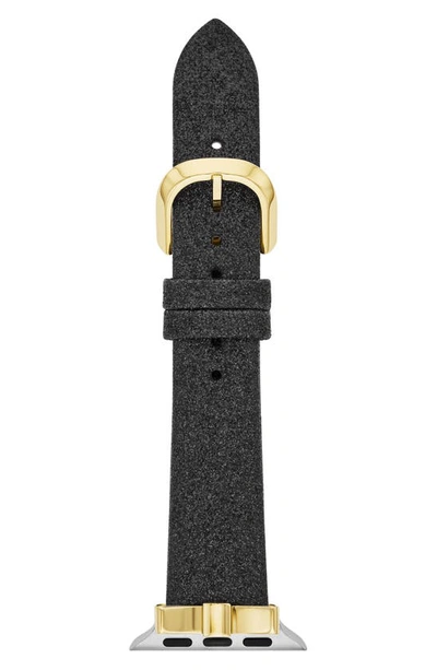 Shop Kate Spade Glitter Leather 20mm Apple Watch® Watchband In Black