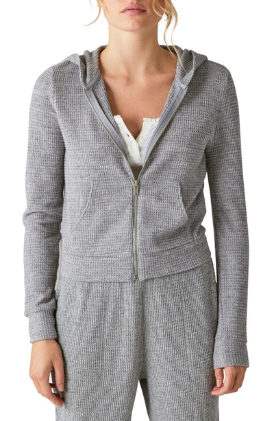 Lucky Brand Cloud Jersey Waffle Knit Zip-up Hoodie In Medium Heather Gray