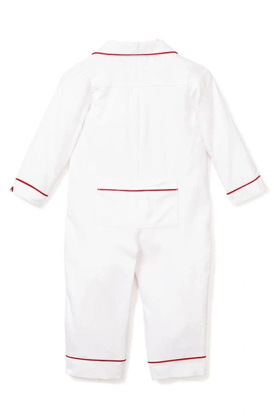 Petite Plume Solid Collared Coverall W/ Contrast Piping In White