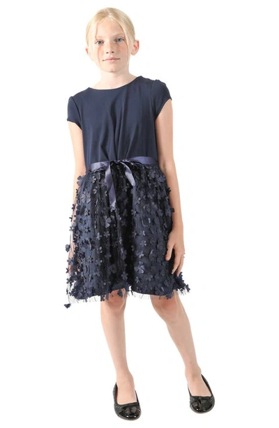 Shop Blush By Us Angels Kids' 3d Bloom Fit & Flare Dress Dress In Navy