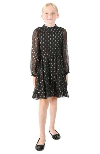 Shop Blush By Us Angels Kids' Long Sleeve Foil Dot Chiffon Dress In Black