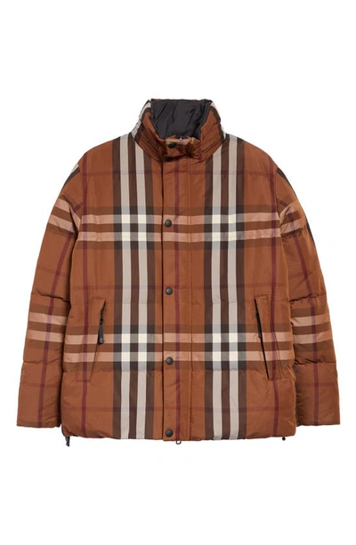 Shop Burberry Digby Reversible Check Puffer Jacket In Dark Birch Brown Ip