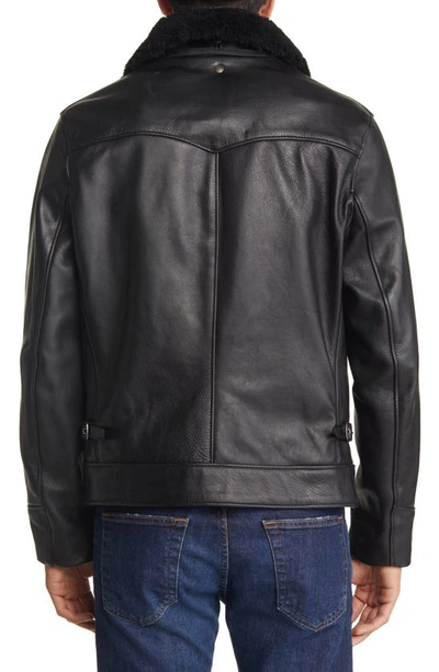 Shop Schott Nyc Leather Moto Jacket With Genuine Shearling Trim In Black