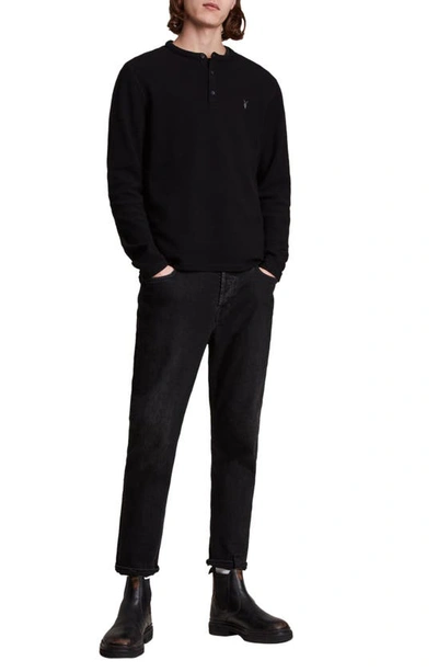 Shop Allsaints Muse Long Sleeve Thermal Henley In Jet Black