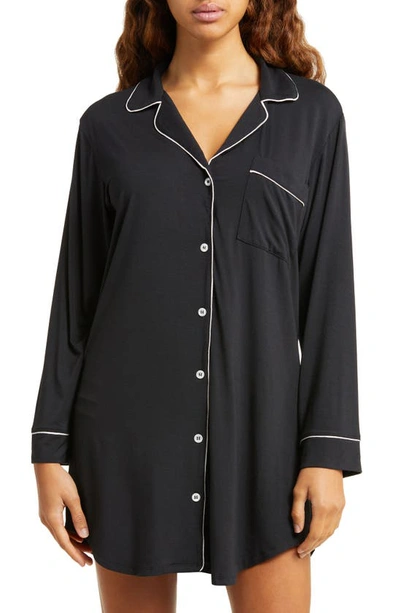 Shop Eberjey Gisele Jersey Knit Sleep Shirt In Black/ Sorbet Pink