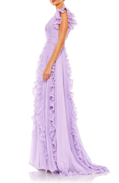 Shop Mac Duggal Pleated Ruffle Cap Sleeve Chiffon Gown In Lilac