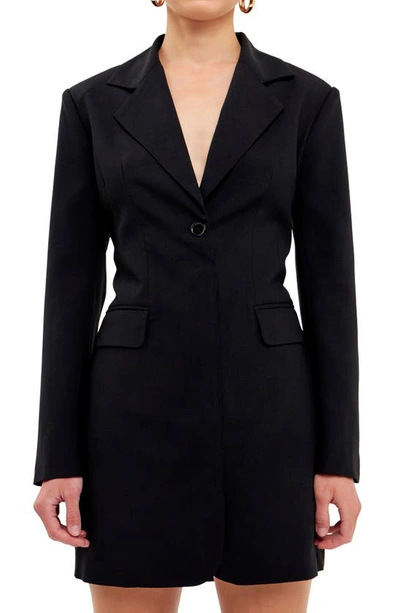 Shop Endless Rose Strappy Back Long Sleeve Blazer Dress In Black