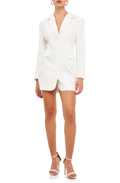 Endless Rose Strappy Back Long Sleeve Blazer Dress In White