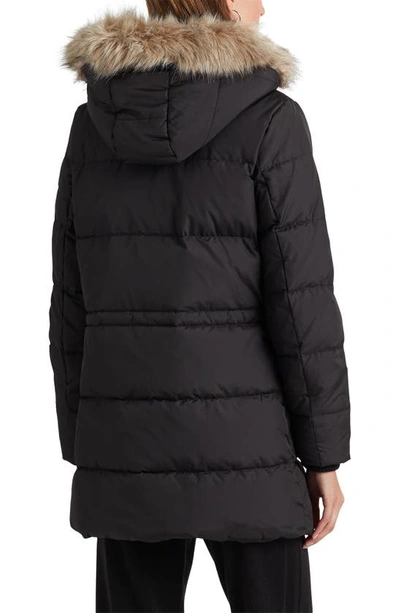 Shop Lauren Ralph Lauren Faux Fur Trim Down & Feather Puffer Coat In Black