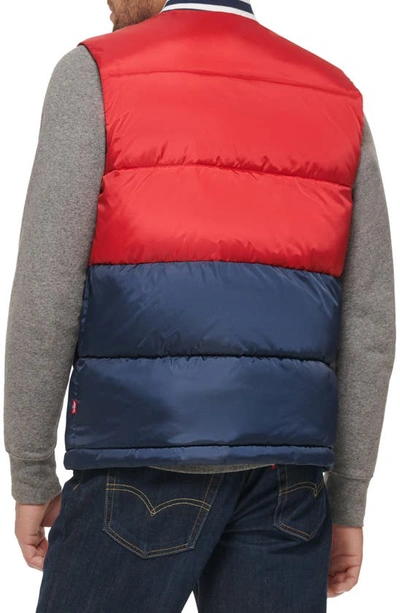 Shop Levi's Puffer Vest In Red Navy