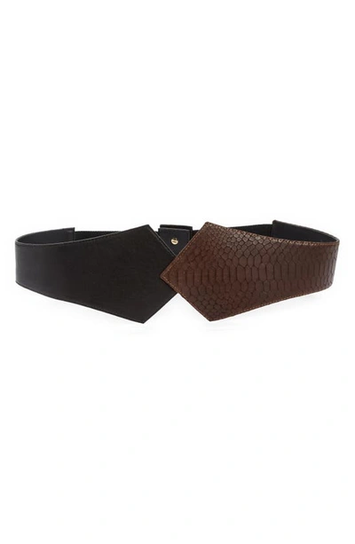 Shop Raina Two-tone Leather Corset Belt In Black/ Brown