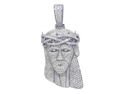 Pre-owned Jewelry Unlimited Men's Large Iced Diamond Jesus Pendant 16ct With Crown Of Thorns 10k White Go...