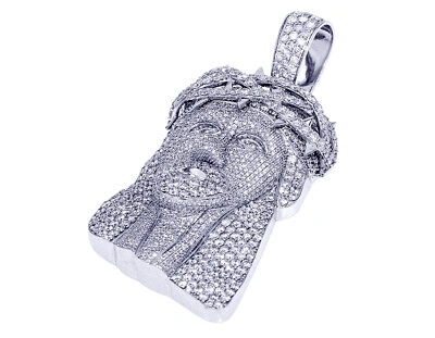 Pre-owned Jewelry Unlimited Men's Large Iced Diamond Jesus Pendant 16ct With Crown Of Thorns 10k White Go...