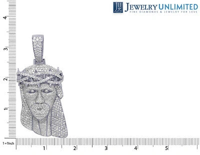 Pre-owned Jewelry Unlimited Men's Large Iced Diamond Jesus Pendant 16ct With Crown Of Thorns 10k White Go...