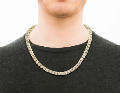 JEWELRY UNLIMITED Pre-owned Mens 10k Yellow Gold Real Diamond 6mm Cluster Tennis Chain Necklace 3 9/10 Ct...