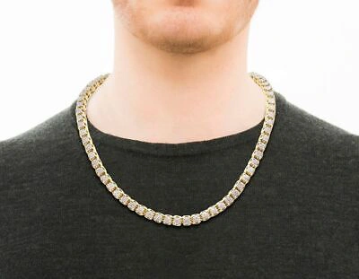 Pre-owned Jewelry Unlimited Mens 10k Yellow Gold Real Diamond 6mm Cluster Tennis Chain Necklace 3 9/10 Ct...