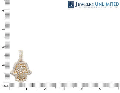 Pre-owned Jewelry Unlimited Men's Real Hamsa Star Baguette Diamond Pendant 3 1/2 Ct 10k Yellow Gold 1.8" In G-h