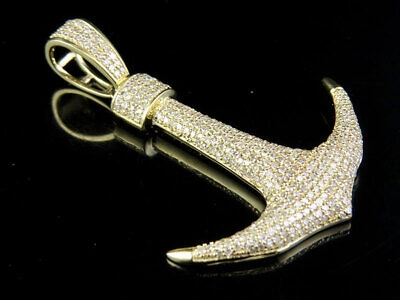 Pre-owned Jewelry Unlimited Men's 10k Yellow Gold Genuine Diamond Ice Out Anchor Pendant Charm 1 Ct 1.75" In H-i