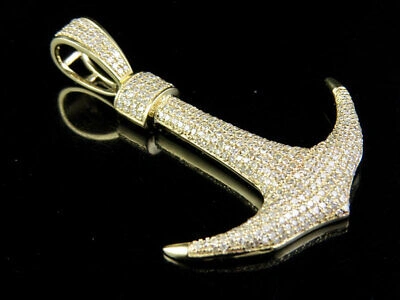 Pre-owned Jewelry Unlimited Men's 10k Yellow Gold Genuine Diamond Ice Out Anchor Pendant Charm 1 Ct 1.75" In H-i
