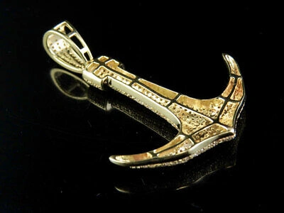 Pre-owned Jewelry Unlimited Men's 10k Yellow Gold Genuine Diamond Ice Out Anchor Pendant Charm 1 Ct 1.75" In H-i