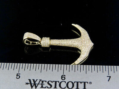 Pre-owned Jewelry Unlimited Men's 10k Yellow Gold Genuine Diamond Ice Out Anchor Pendant Charm 1 Ct 1.75" In H-i