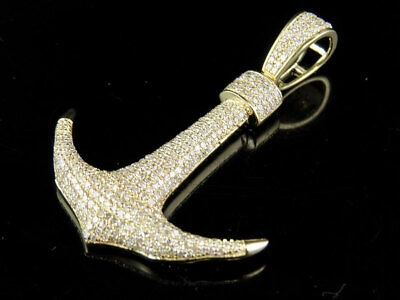 Pre-owned Jewelry Unlimited Men's 10k Yellow Gold Genuine Diamond Ice Out Anchor Pendant Charm 1 Ct 1.75" In H-i