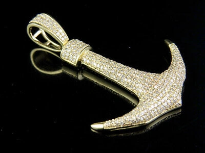 Pre-owned Jewelry Unlimited Men's 10k Yellow Gold Genuine Diamond Ice Out Anchor Pendant Charm 1 Ct 1.75" In H-i