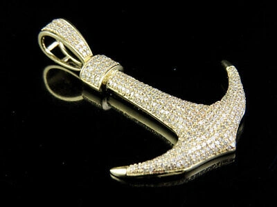 Pre-owned Jewelry Unlimited Men's 10k Yellow Gold Genuine Diamond Ice Out Anchor Pendant Charm 1 Ct 1.75" In H-i