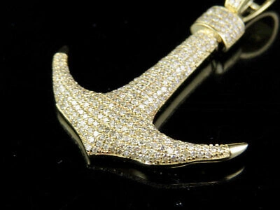 Pre-owned Jewelry Unlimited Men's 10k Yellow Gold Genuine Diamond Ice Out Anchor Pendant Charm 1 Ct 1.75" In H-i