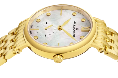 ALEXANDER Pre-owned Monarch Roxana A201b-02 Women's Swiss Quartz White Mop Dial Gold Watch