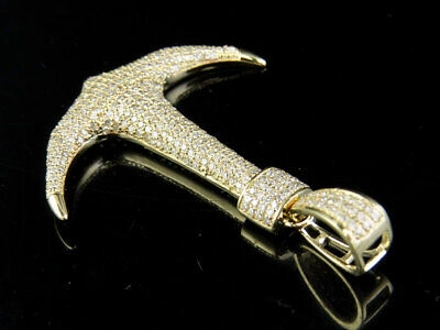 Pre-owned Jewelry Unlimited Men's 10k Yellow Gold Genuine Diamond Ice Out Anchor Pendant Charm 1 Ct 1.75" In H-i