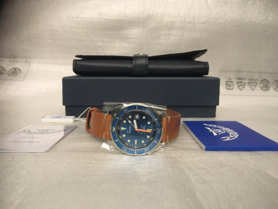 Pre-owned Squale Brand  1521 50 Atmos Blue 026/blu Polished Watch Tan Leather Warranty