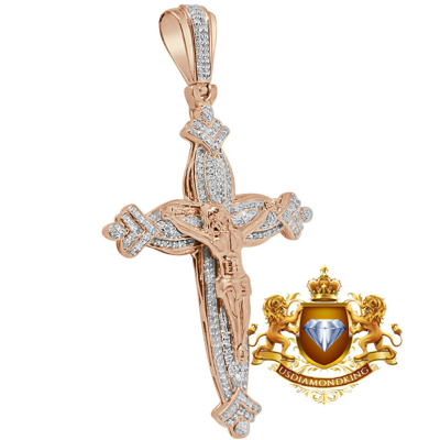 Pre-owned Us Diamond King Real Genuine Diamond 0.75 Ctw Jesus Cross Crucifix Charm Rose Gold Tone Pendent
