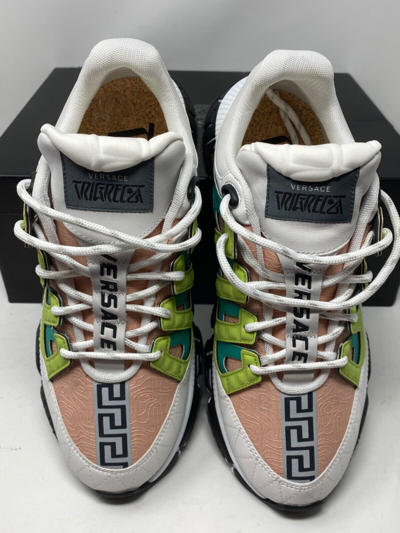 Pre-owned Versace $950 Men's  Trigreca Sneakers White Mauvelous Citron Dsu80941a02709 42 9