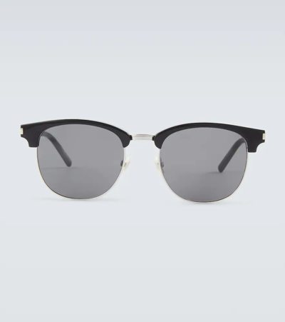 Shop Saint Laurent Sl 108 Half-frame Sunglasses In Black-black-smoke