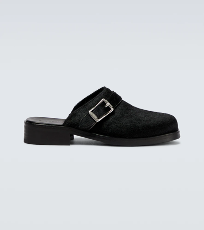 Shop Our Legacy Camion Calf Hair Slippers In Black Hair On Hide