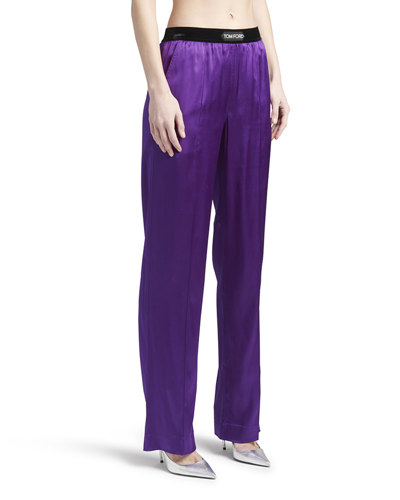 Shop Tom Ford Velvet Logo-banded Silk Pj Pants In Pale Parma Violet