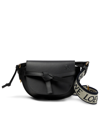 Shop Loewe Gate Dual Mini Leather And Jacquard Shoulder Bag In Black