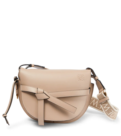 Shop Loewe Gate Dual Small Leather And Jacquard Shoulder Bag In Sand